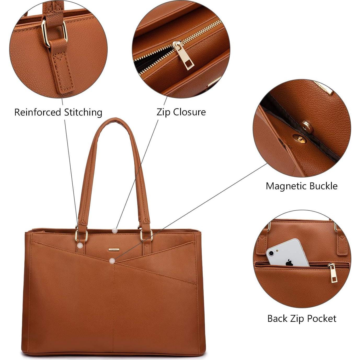 Bolsa Tote LOVEVOOK para Laptop 15.6" Marrón Impermeable