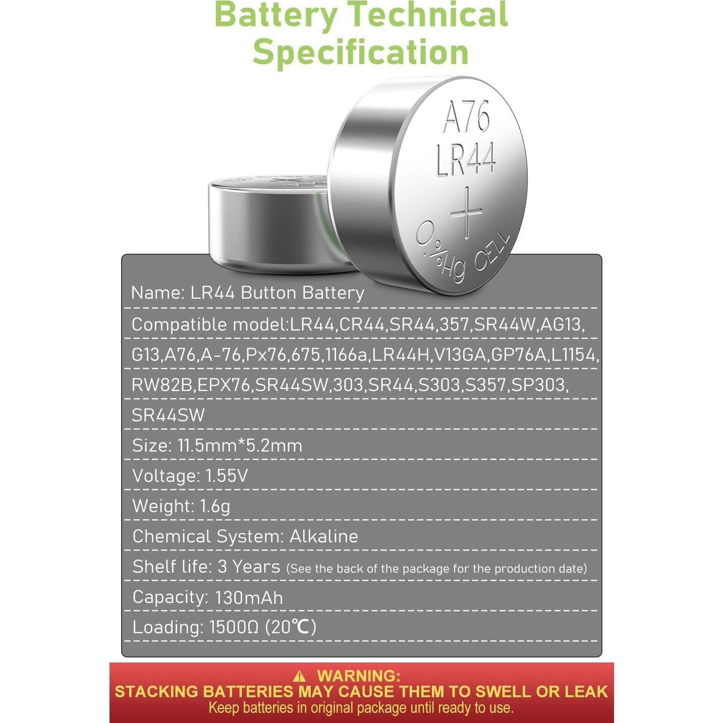 Baterías Alcalinas POWEROWL LR44 24 Piezas 1.5V Botón