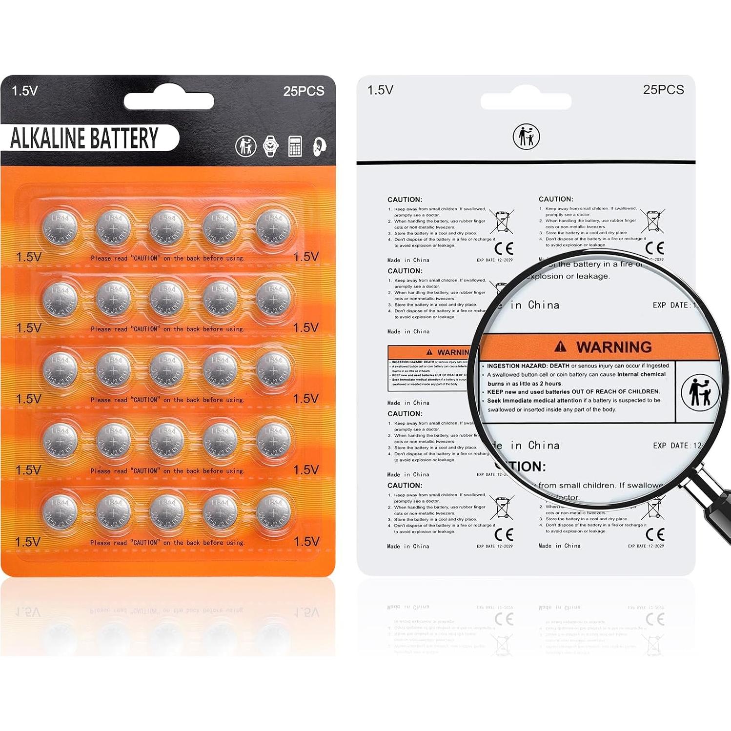 Baterías LR44 1.5V JOXIYECLTL Paquete de 25 Botón