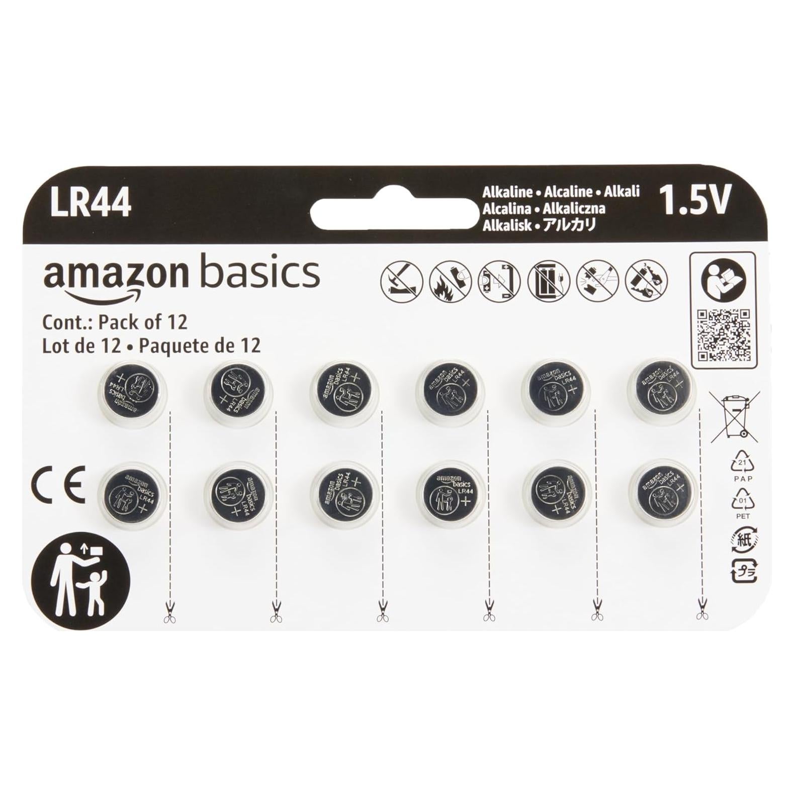 Paquete de 12 Baterías Alcalinas LR44 Amazon Basics 1.5V