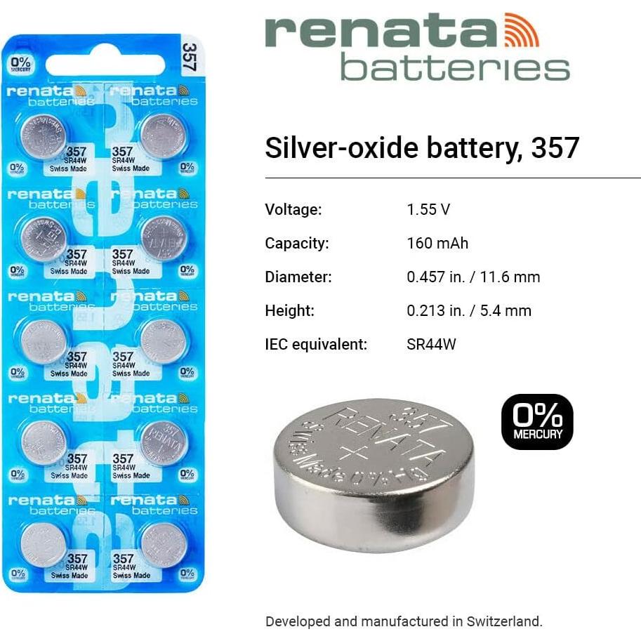 Baterías de Óxido de Plata Renata 357 SR44W - 1.55V (2 Unidades)
