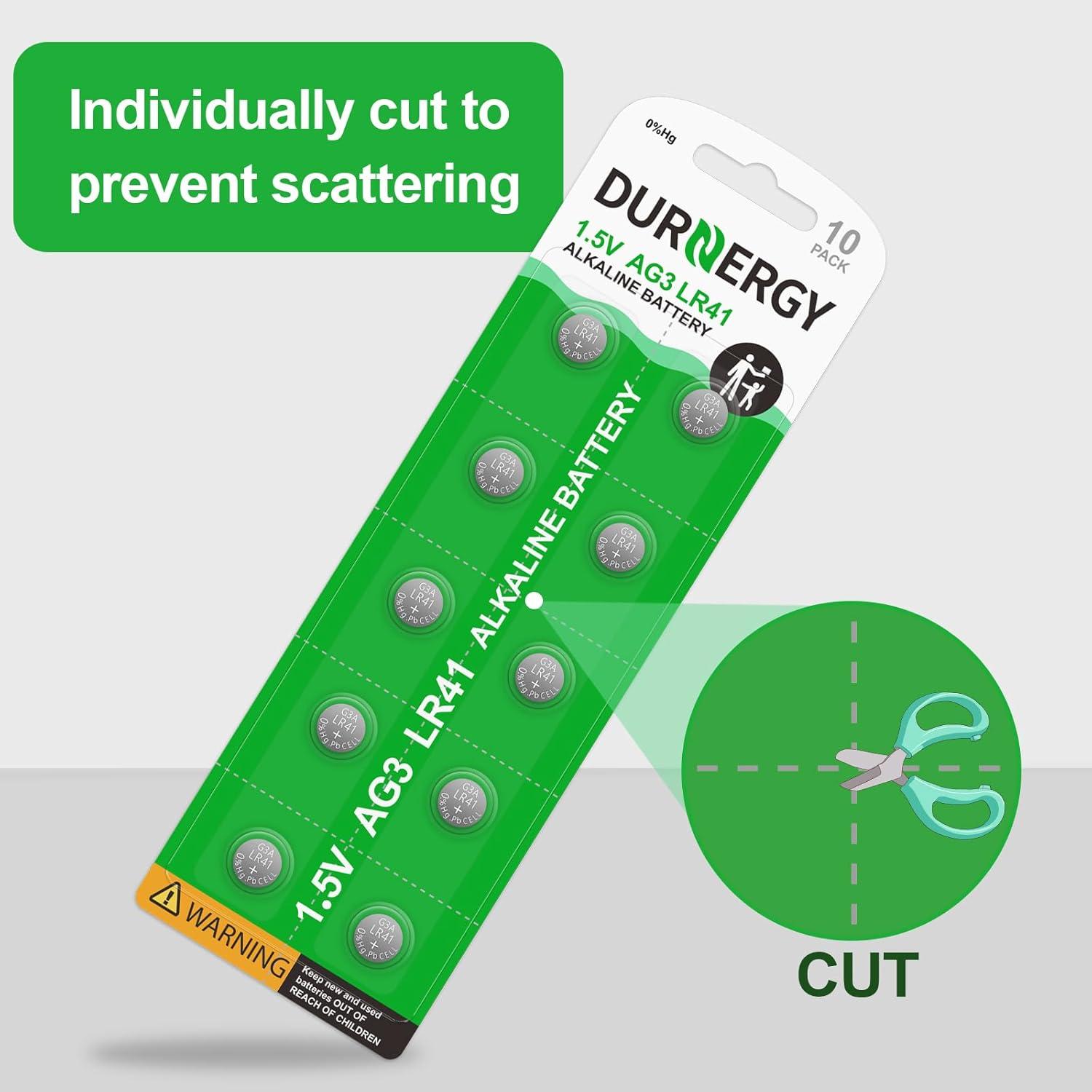 Baterías DURNERGY LR41 Paquete de 100 - Batería Alcalina 1.5V