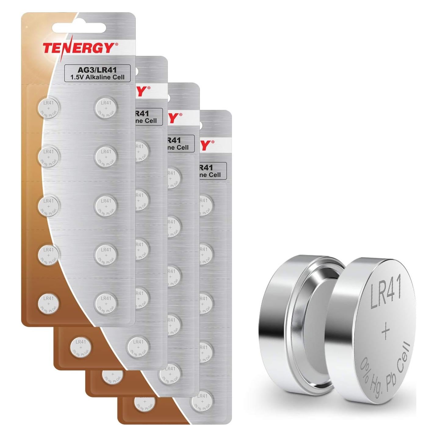 Baterías de botón LR41 Tenergy 1.5V - Paquete de 40 unidades