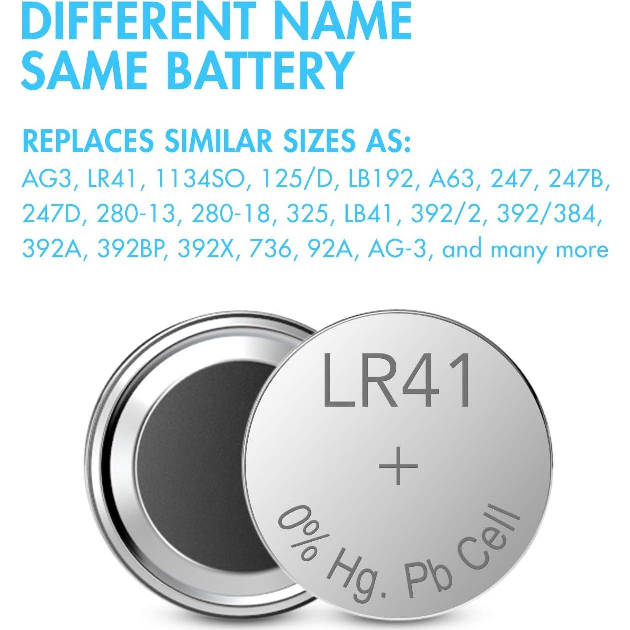 Baterías de botón LR41 Tenergy 1.5V - Paquete de 40 unidades