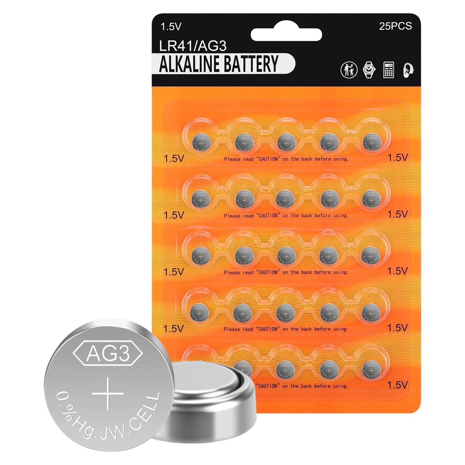 Baterías LR41 AG3 1.5V Botón Sin Mercurio - Paquete 25 Unidades