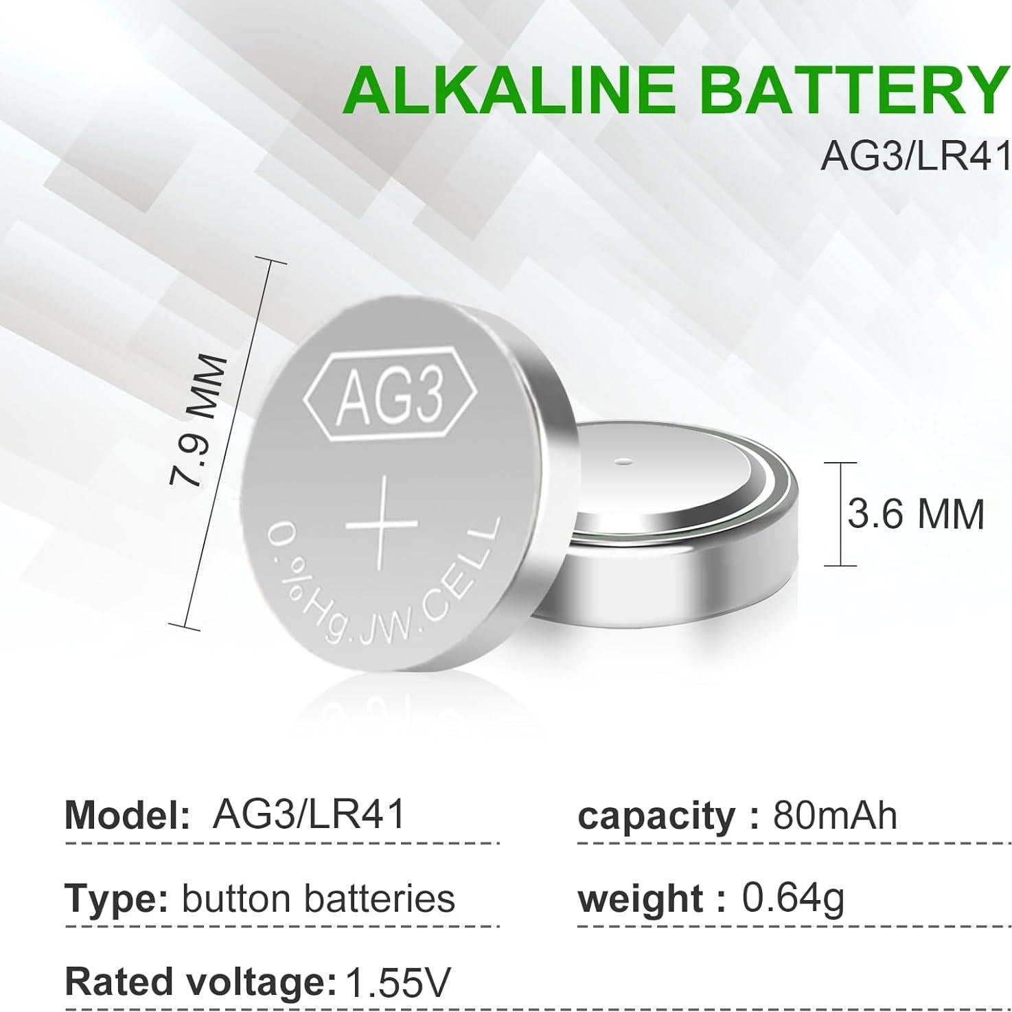 Baterías LR41 AG3 1.5V Botón Sin Mercurio - Paquete 25 Unidades