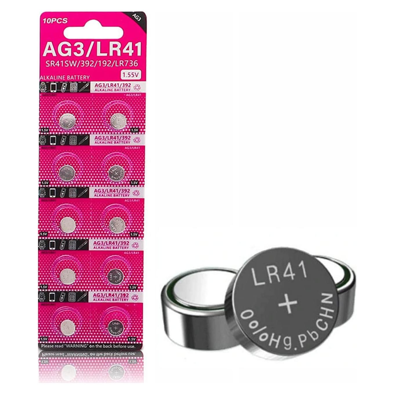 Baterías de Botón Alcalinas AG3 LR41 10 Piezas 1.55V