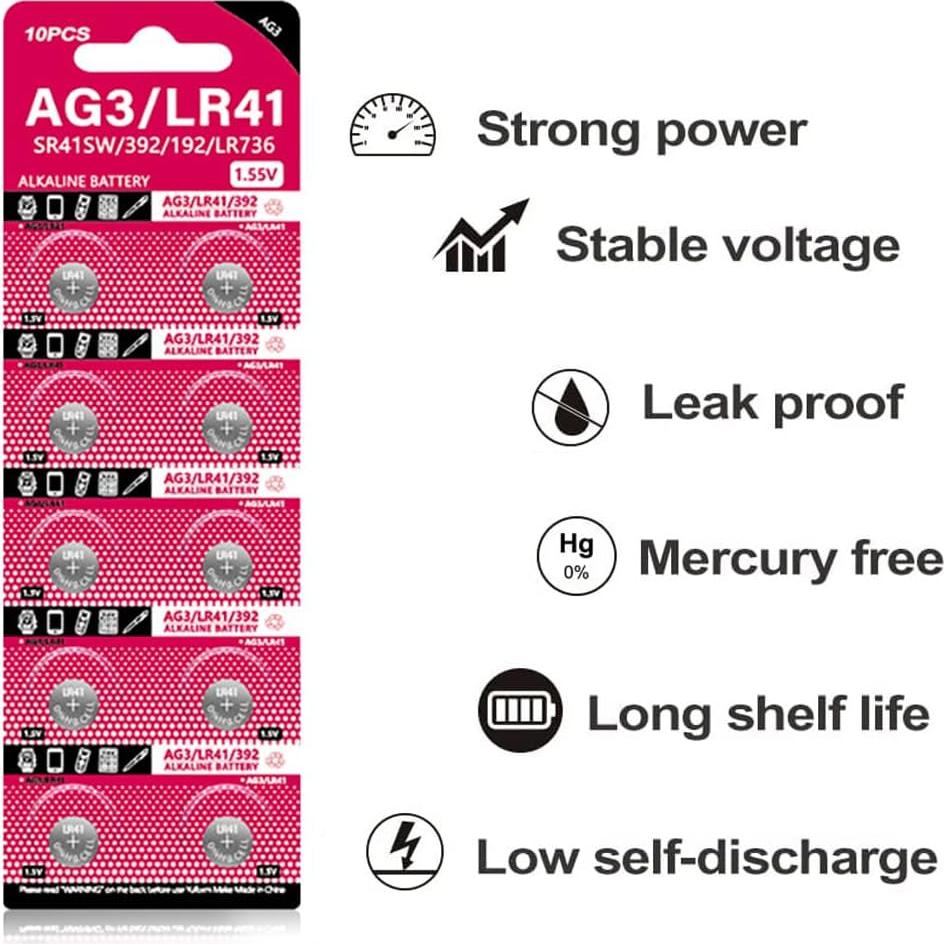Baterías de Botón Alcalinas AG3 LR41 10 Piezas 1.55V