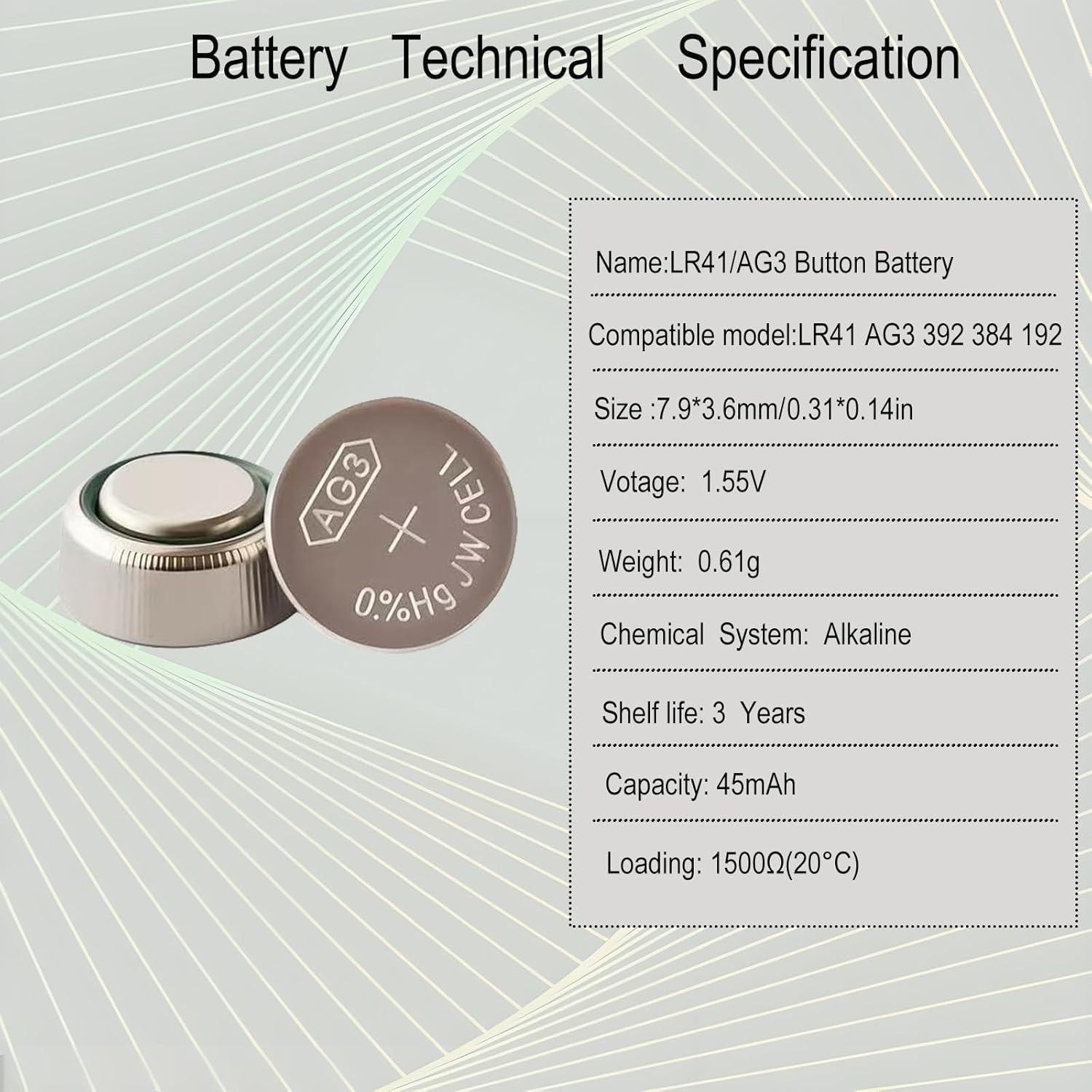 Baterías de botón Youchen LR41 AG3 30 Pack 1.5V Alcalinas
