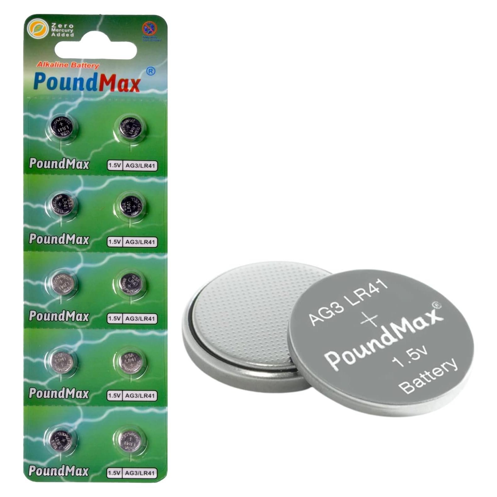 Baterías Alcalinas de Botón PoundMax AG3 LR41 1.5V - 10 Unidades
