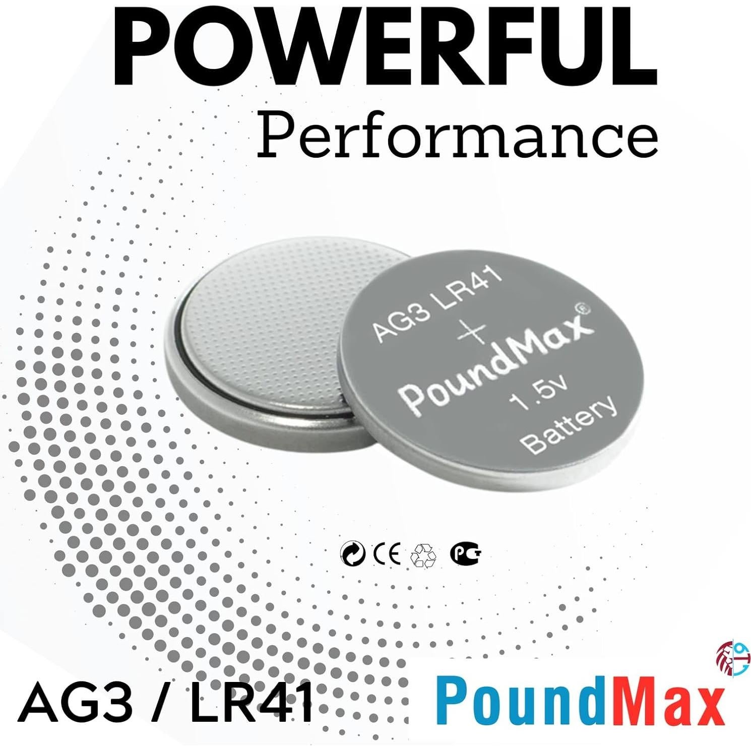 Baterías Alcalinas de Botón PoundMax AG3 LR41 1.5V - 10 Unidades