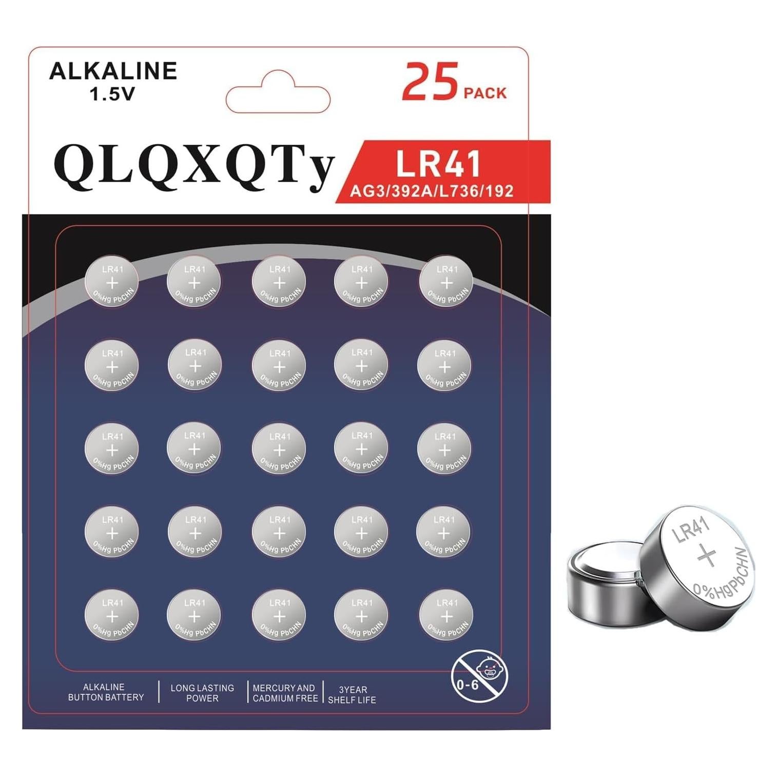 25 Baterías de Botón Alcalinas LR41 1.5V AG3 QLQXQTy