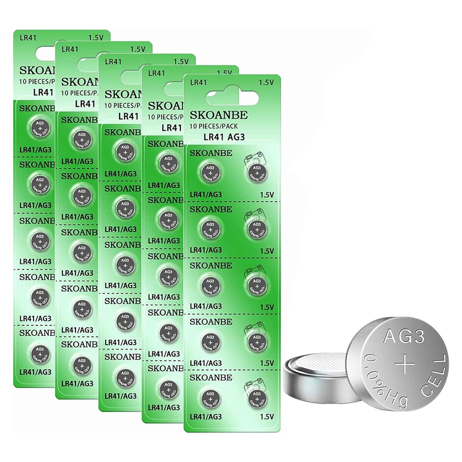 Baterías de Botón Alcalinas SKOANBE LR41 50PCS para Relojes y Juguetes