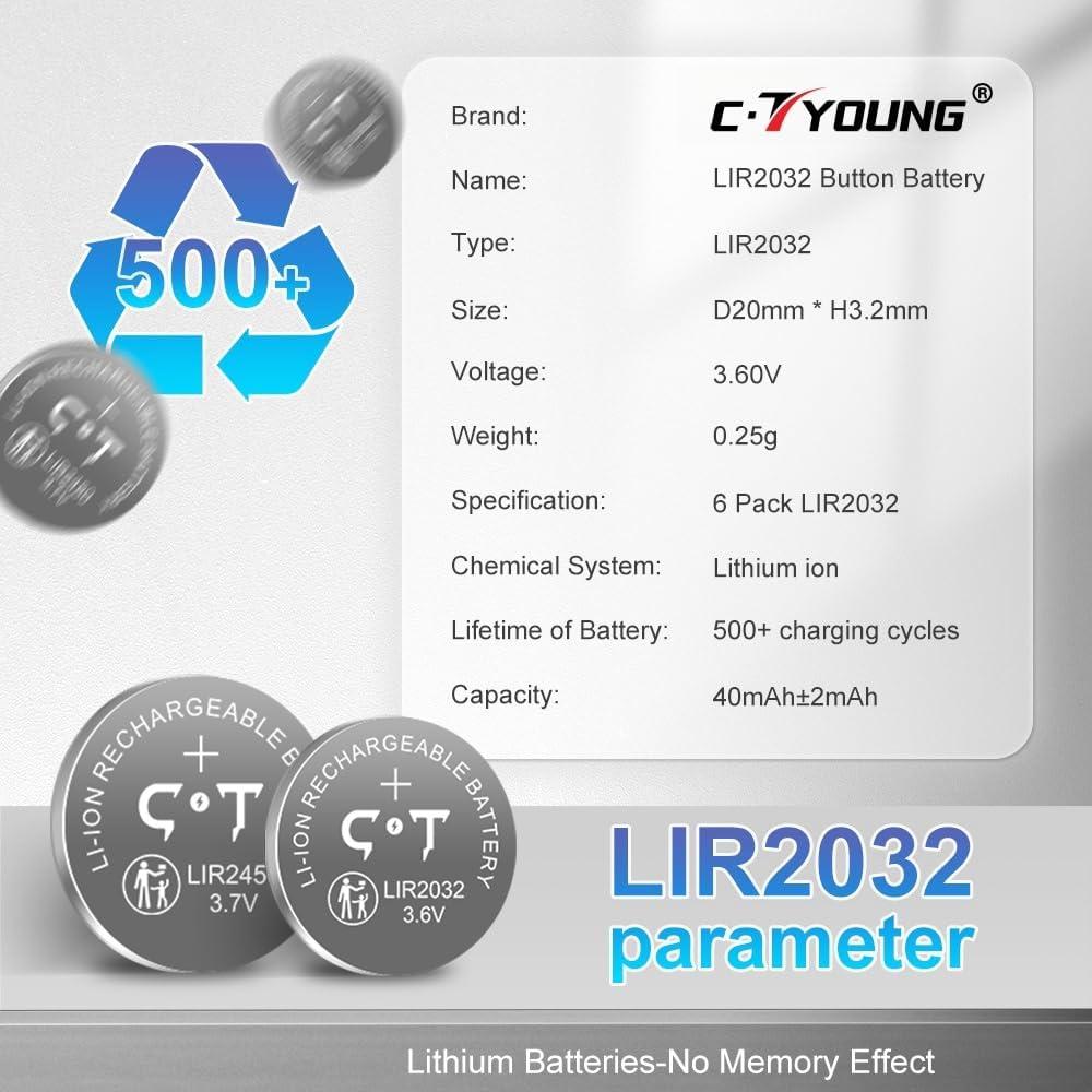 Baterías Recargables LIR2032 CTYOUNG 3.6V 4 Piezas