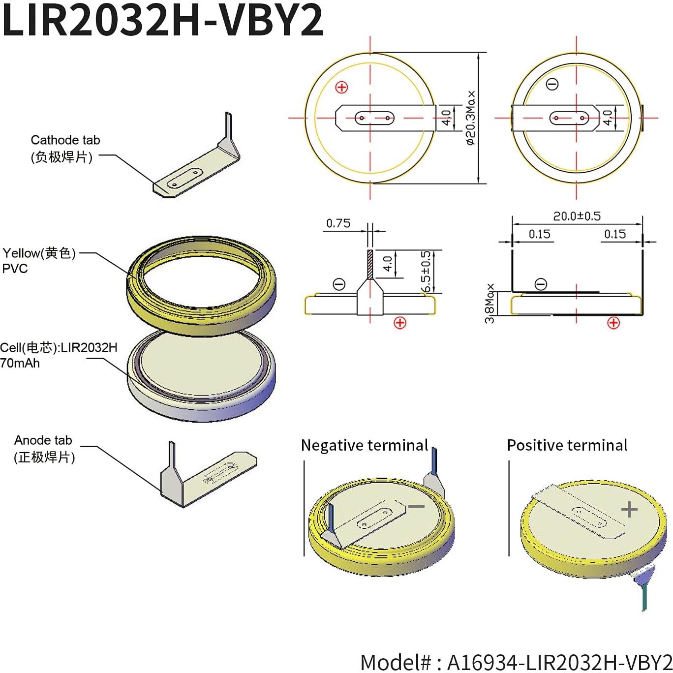 Baterías Recargables LIR2032H EEMB 5PCS 70mAh 3.7V Litio