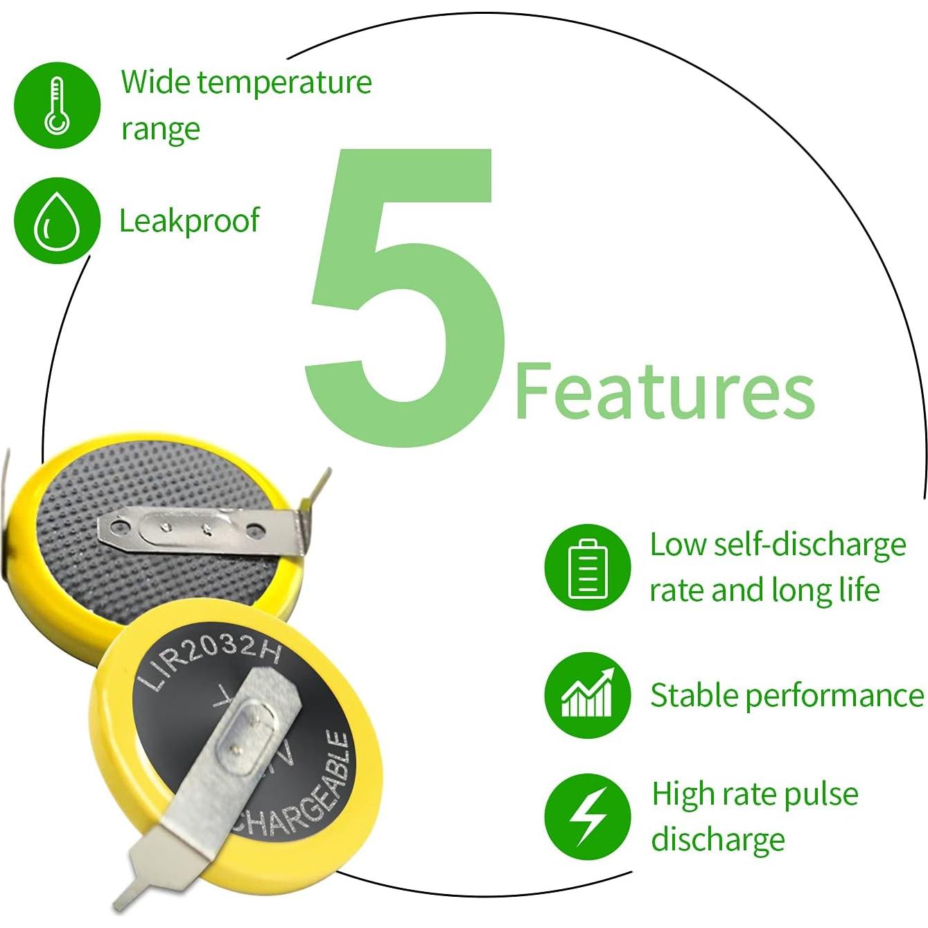 Baterías Recargables LIR2032H EEMB 5PCS 70mAh 3.7V Litio