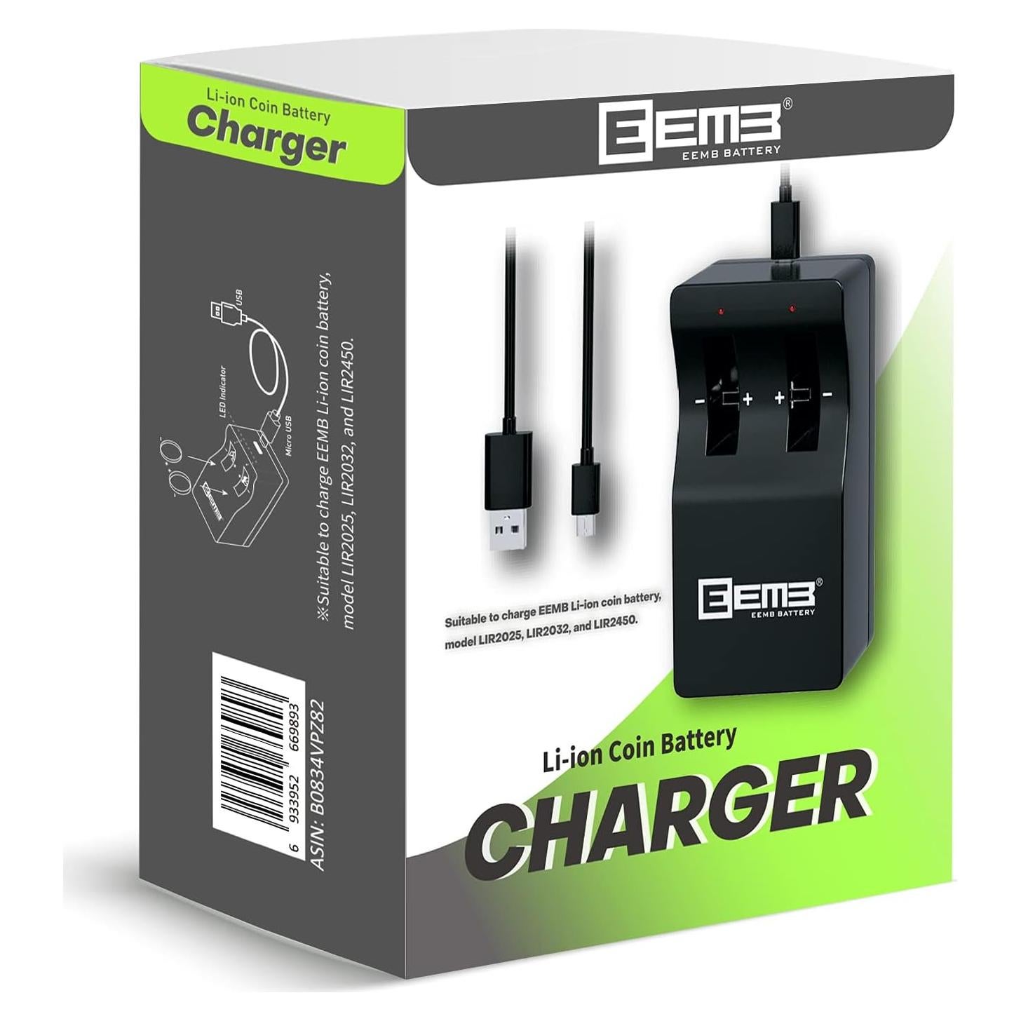 Cargador de Baterías de Litio EEMB LIR2032 2 Ranuras 5V