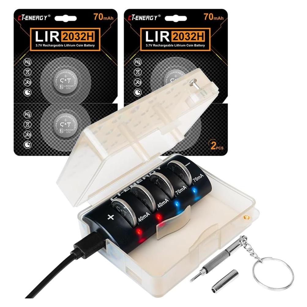 Cargador de Baterías LIR2032H CT ENERGY con 4 Baterías 3.7V