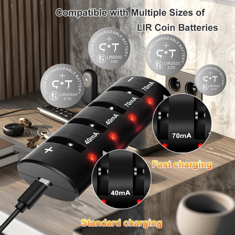 Cargador de Baterías LIR2032H CT ENERGY con 4 Baterías 3.7V