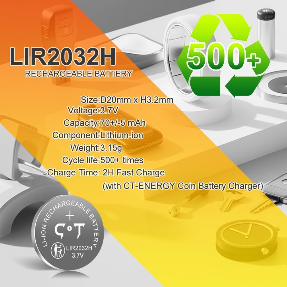 Cargador de Baterías LIR2032H CT ENERGY con 4 Baterías 3.7V