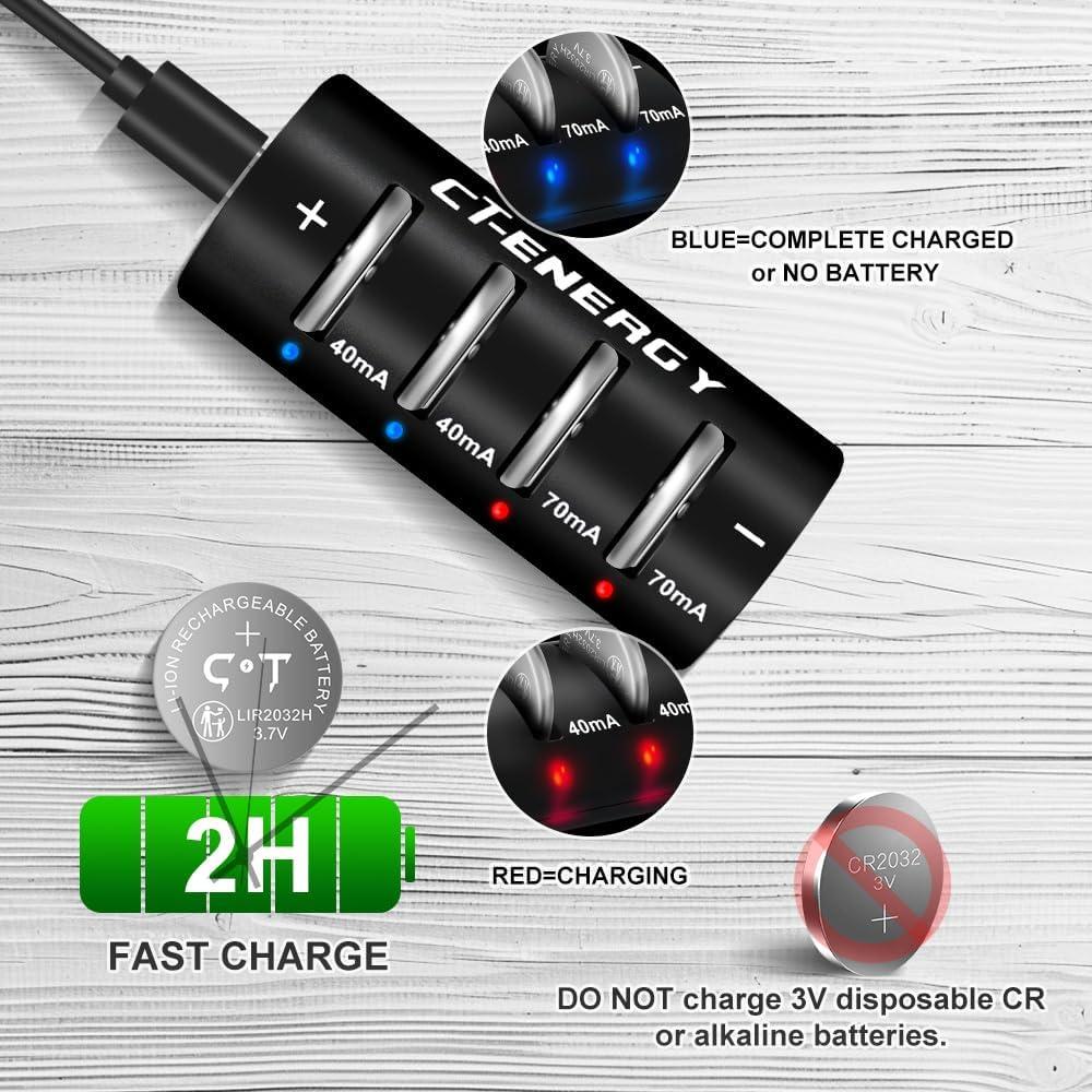 Cargador de Baterías LIR2032H CT ENERGY con 4 Baterías 3.7V