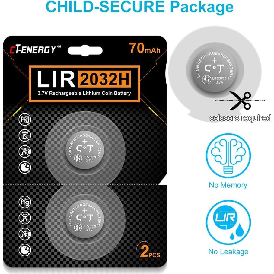 Batería Recargable LIR2032H 4pcs 3.7V 70mAh para Llave