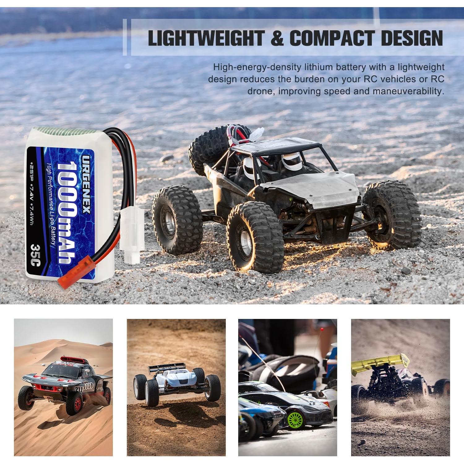 Batería Lipo URGENEX 2S 7.4V 1000mAh 35C para Autos RC