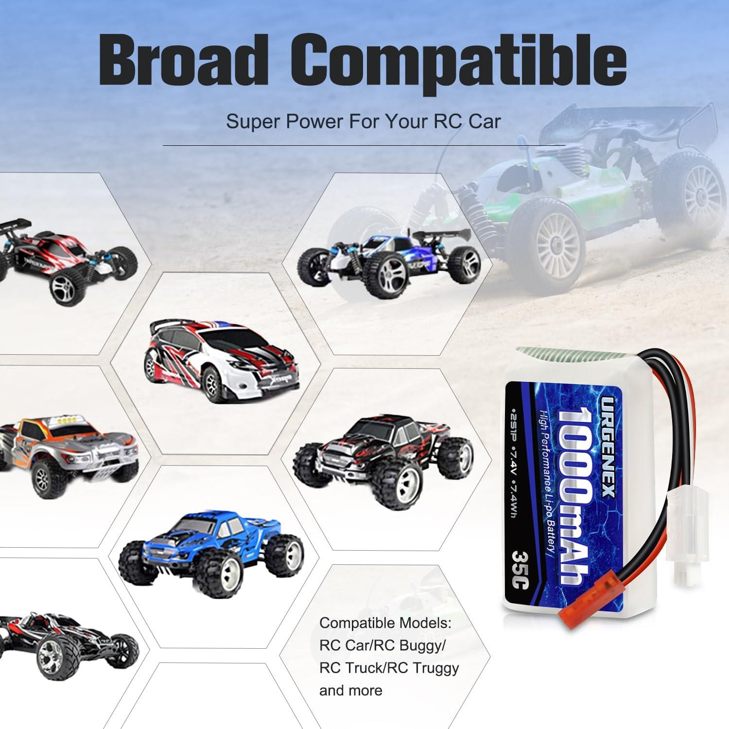 Batería Lipo URGENEX 2S 7.4V 1000mAh 35C para Autos RC