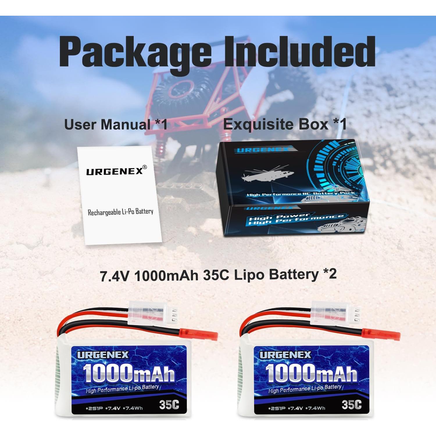 Batería Lipo URGENEX 2S 7.4V 1000mAh 35C para Autos RC