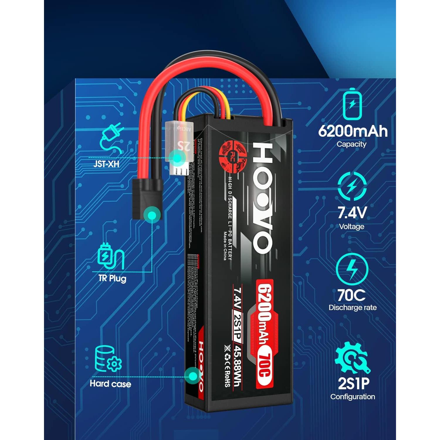 Batería Lipo HOOVO 7.4V 6200mAh 70C 2S para RC