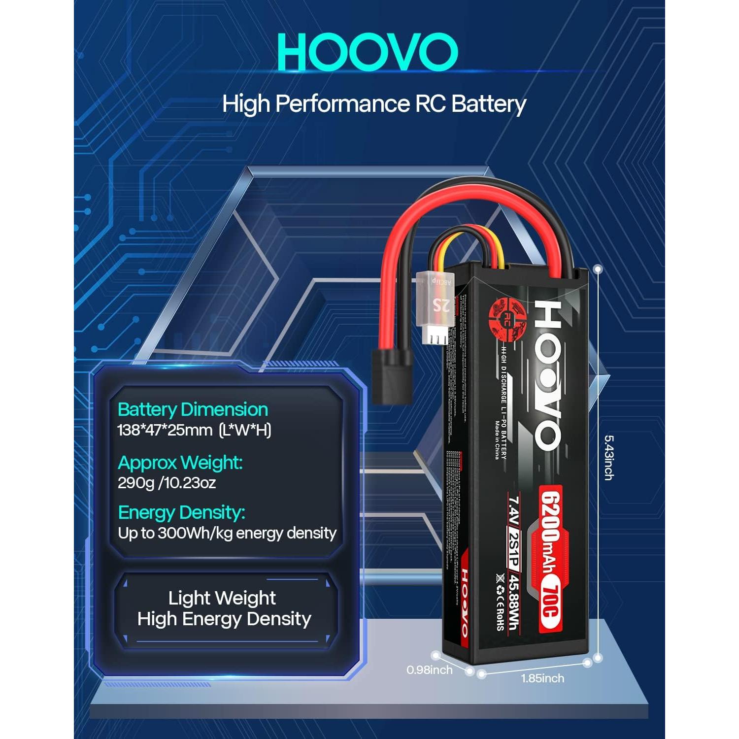 Batería Lipo HOOVO 7.4V 6200mAh 70C 2S para RC