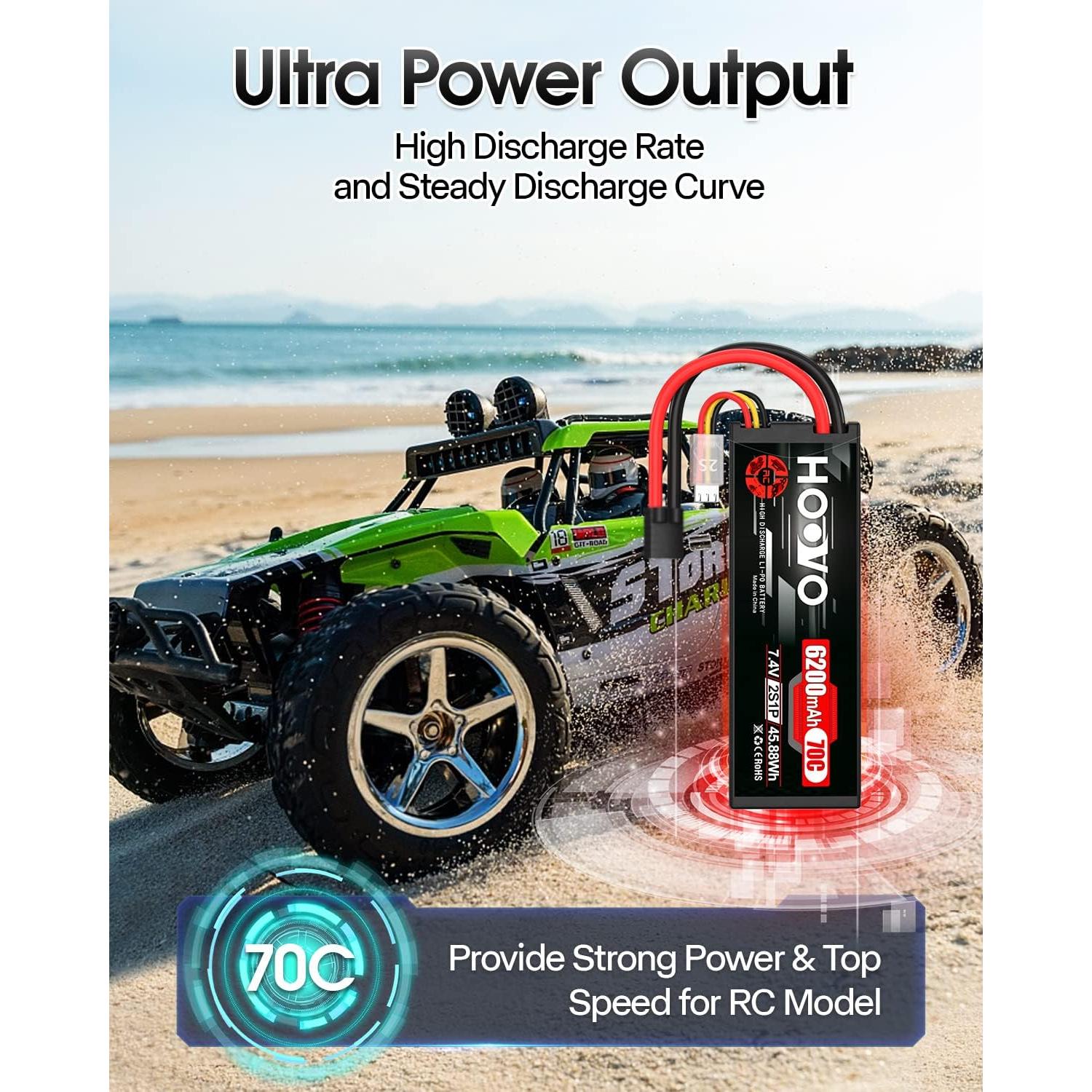 Batería Lipo HOOVO 7.4V 6200mAh 70C 2S para RC