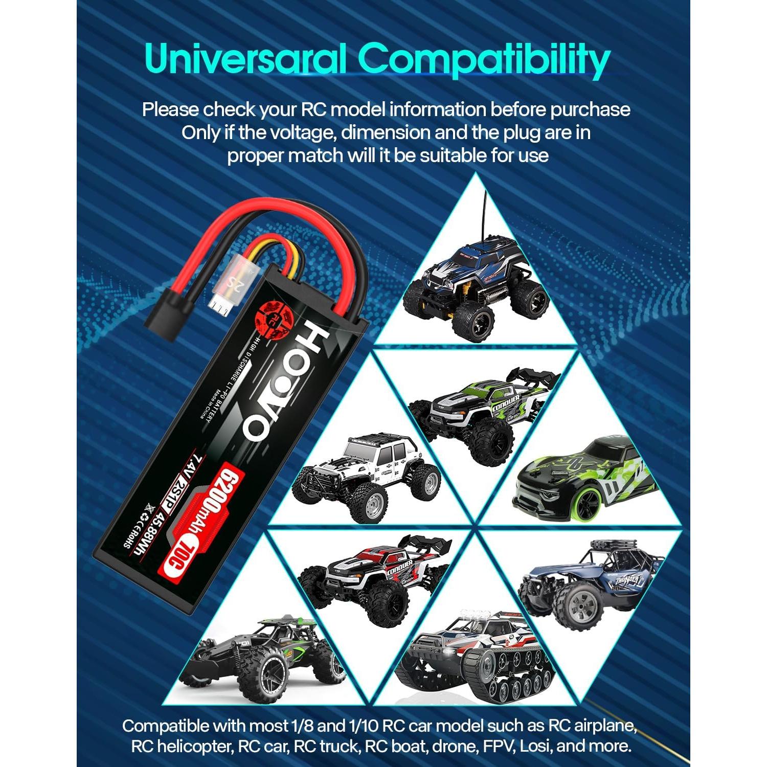 Batería Lipo HOOVO 7.4V 6200mAh 70C 2S para RC