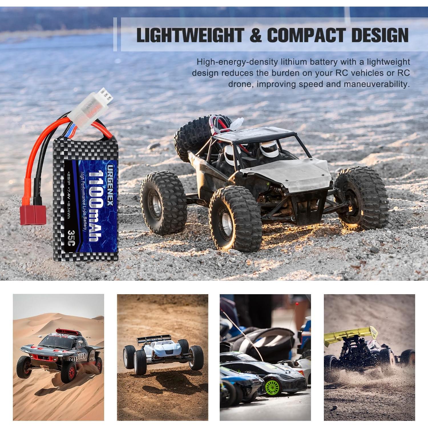 Batería Lipo URGENEX 7.4V 1100mAh 35C 2S Recargable para RC