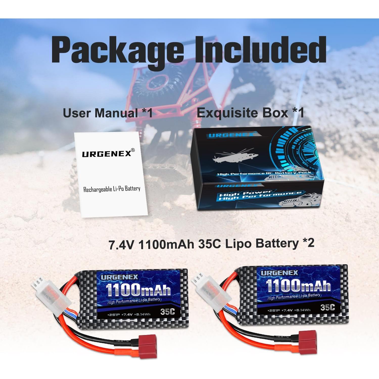 Batería Lipo URGENEX 7.4V 1100mAh 35C 2S Recargable para RC