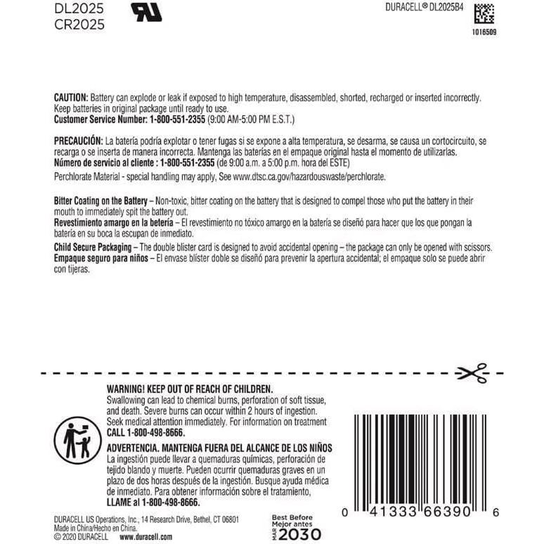 Batería de botón de litio Duracell 2025 - 4 unidades