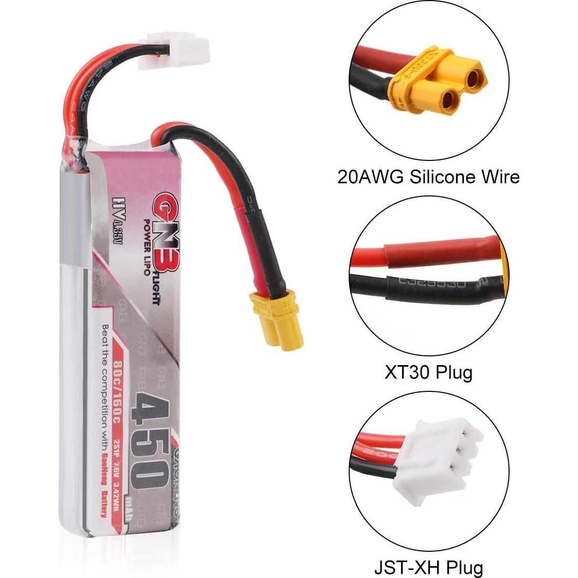 Batería LiPo Crazepony 2S HV 7.6V 450mAh XT30 - 2PCS