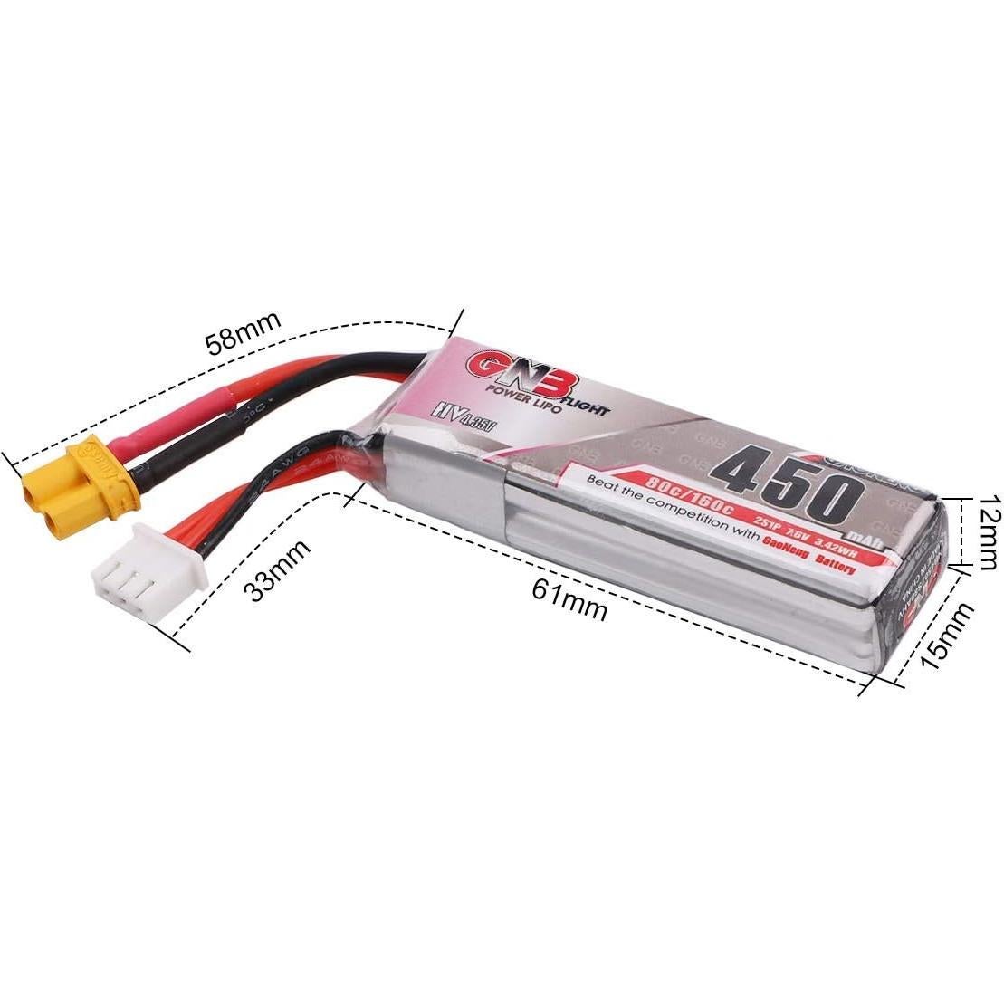 Batería LiPo Crazepony 2S HV 7.6V 450mAh XT30 - 2PCS