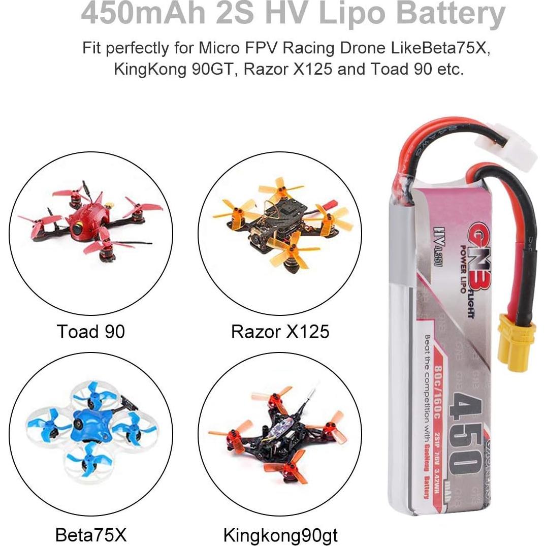 Batería LiPo Crazepony 2S HV 7.6V 450mAh XT30 - 2PCS