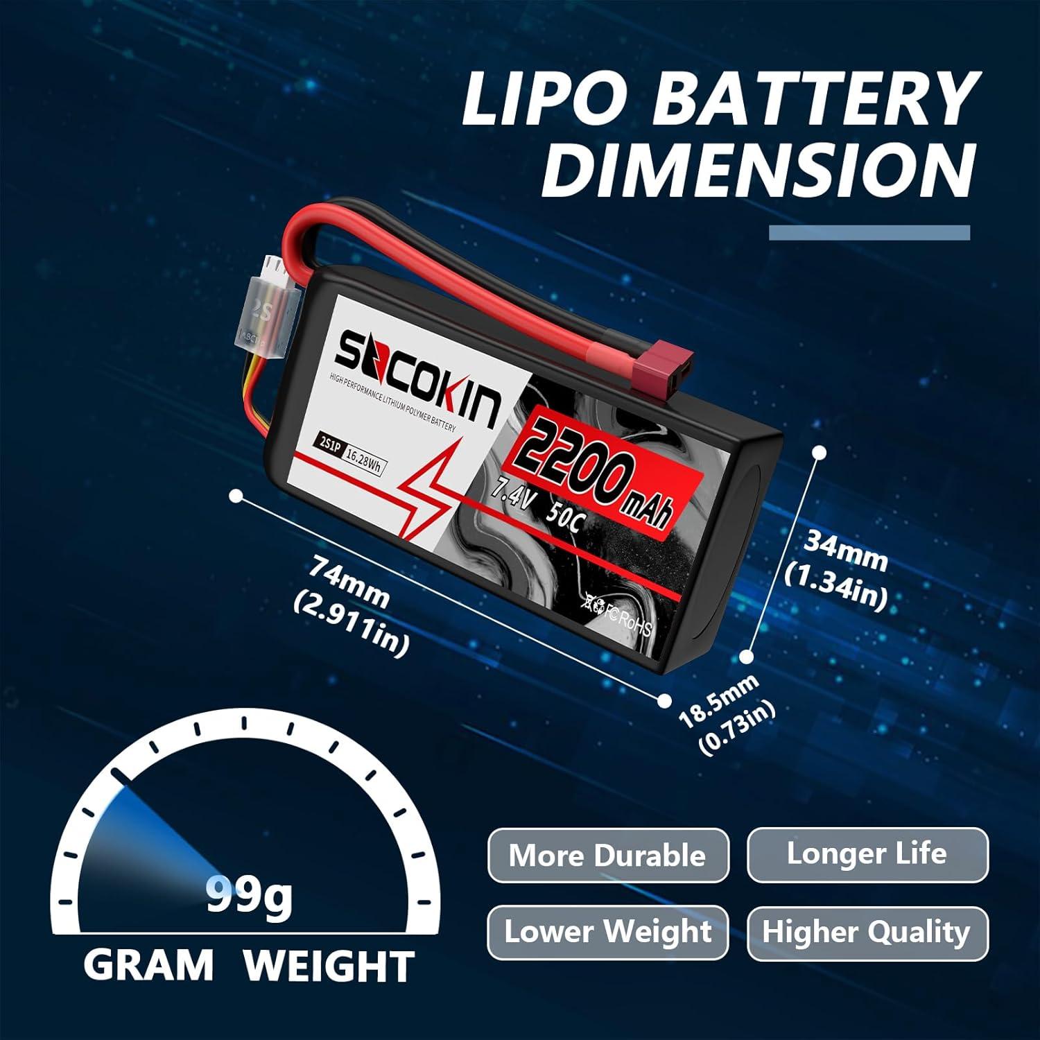 Batería Lipo 2S 7.4V 50C 2200mAh T-Plug - Paquete de 2