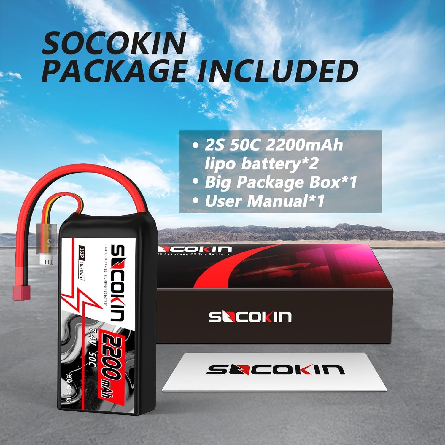 Batería Lipo 2S 7.4V 50C 2200mAh T-Plug - Paquete de 2