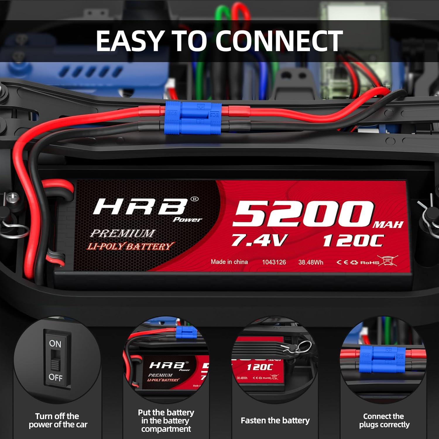 Batería Lipo HRB 2S 5200mAh EC5 7.4V Dura para RC