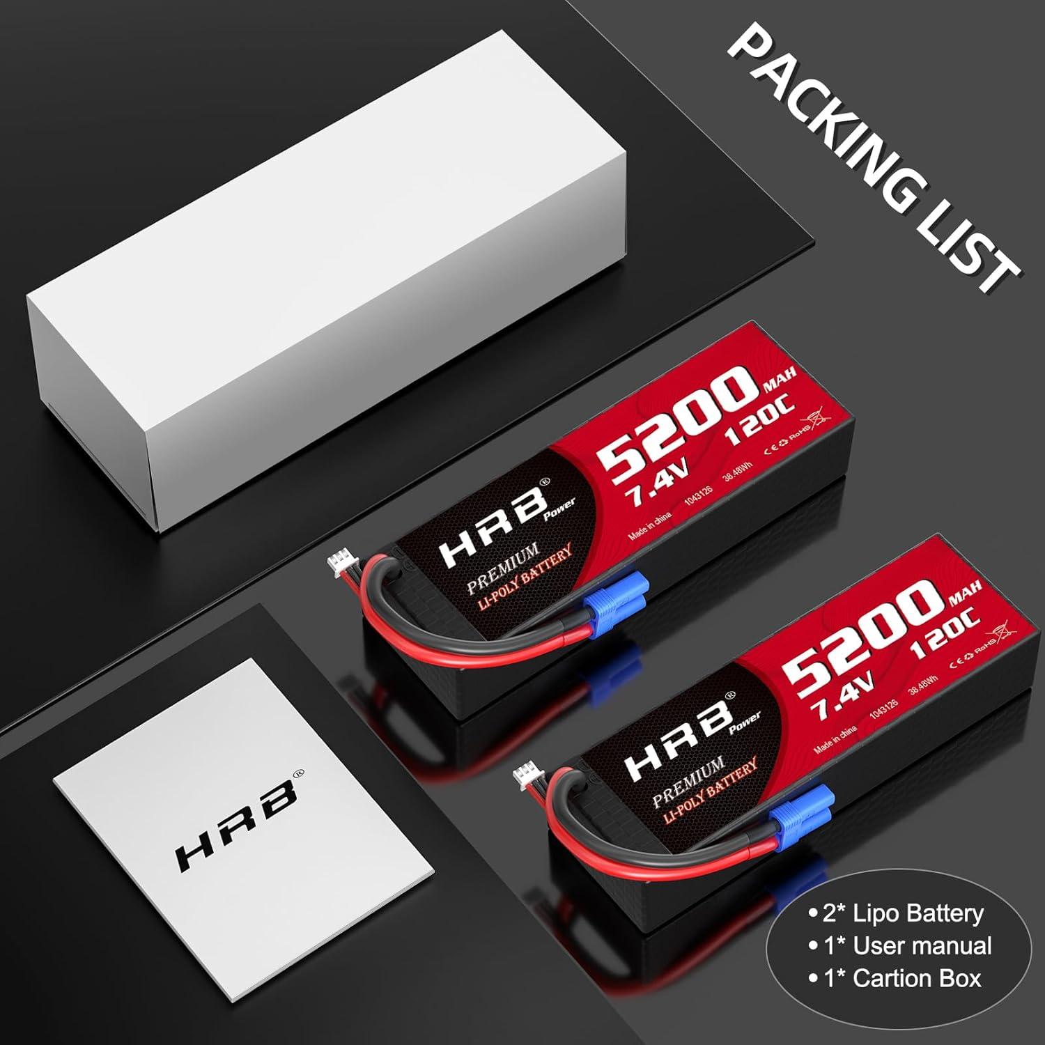 Batería Lipo HRB 2S 5200mAh EC5 7.4V Dura para RC