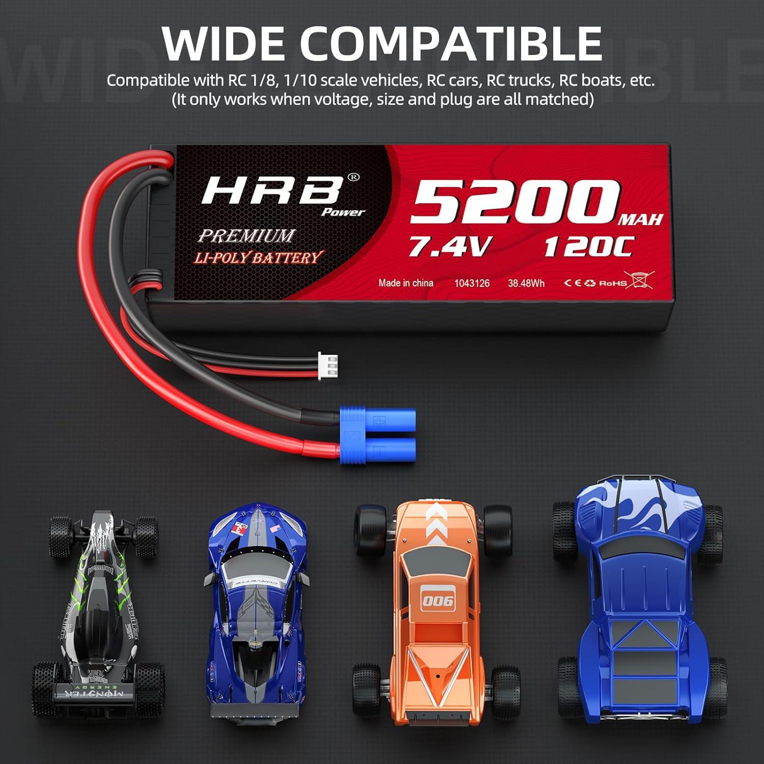 Batería Lipo HRB 2S 5200mAh EC5 7.4V Dura para RC