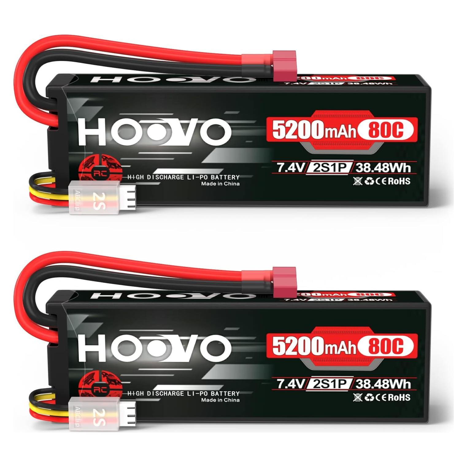Batería LiPo HOOVO 2S 7.4V 5200mAh 80C para RC (paquete de 2)