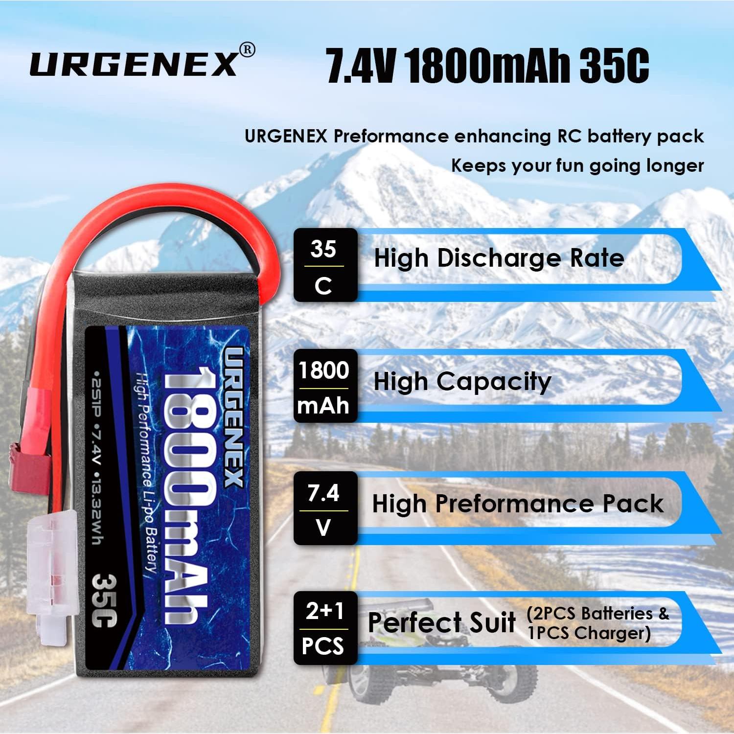 Batería Lipo URGENEX 7.4V 1800mAh 2S 35C para RC