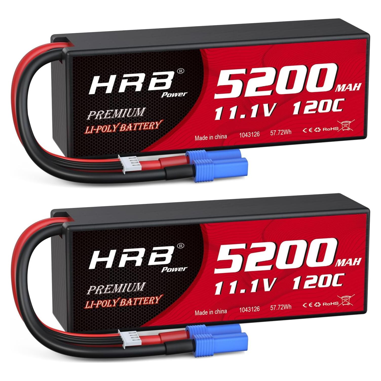 Batería Lipo HRB 2 Packs 5200mAh 11.1V EC5 Dura RC