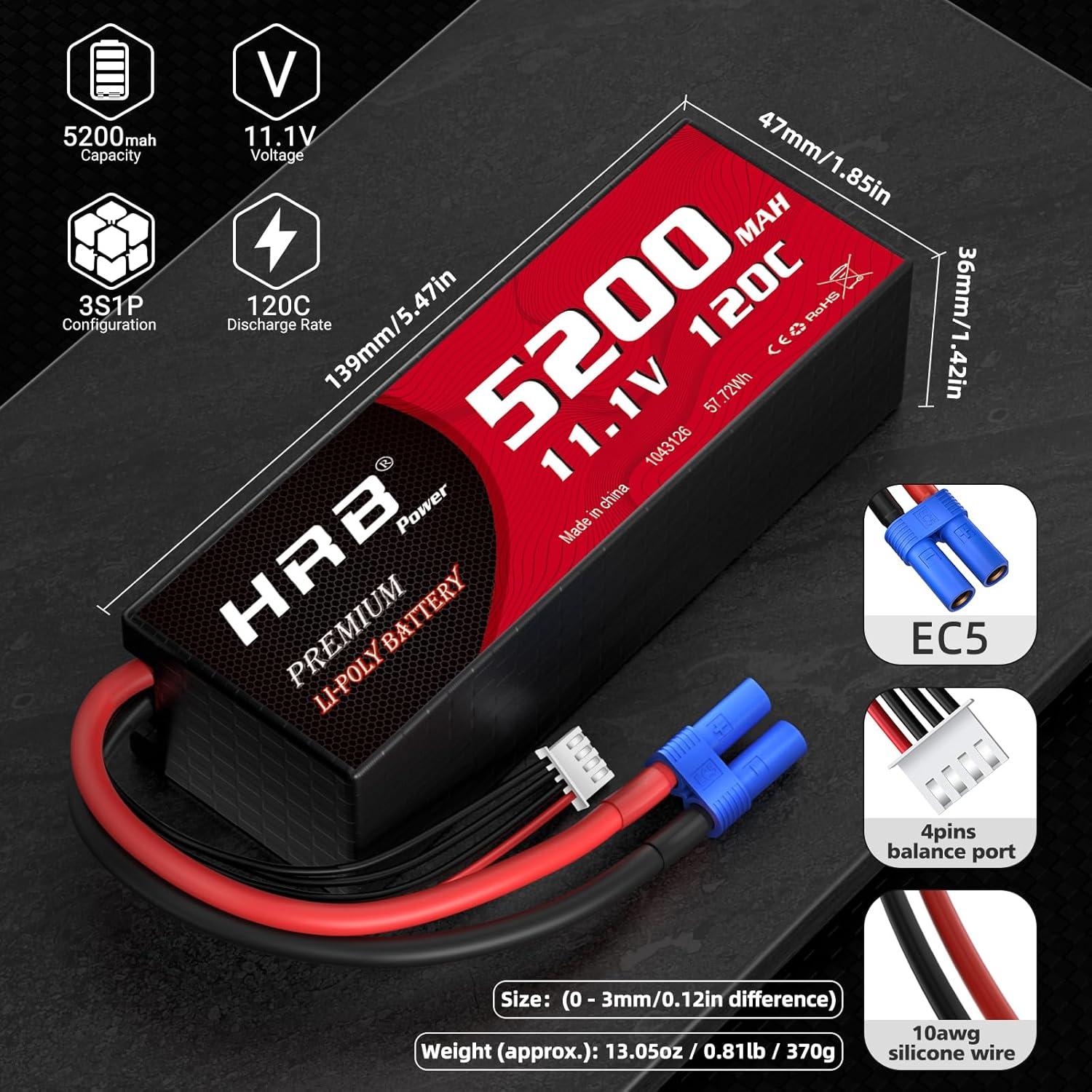 Batería Lipo HRB 2 Packs 5200mAh 11.1V EC5 Dura RC