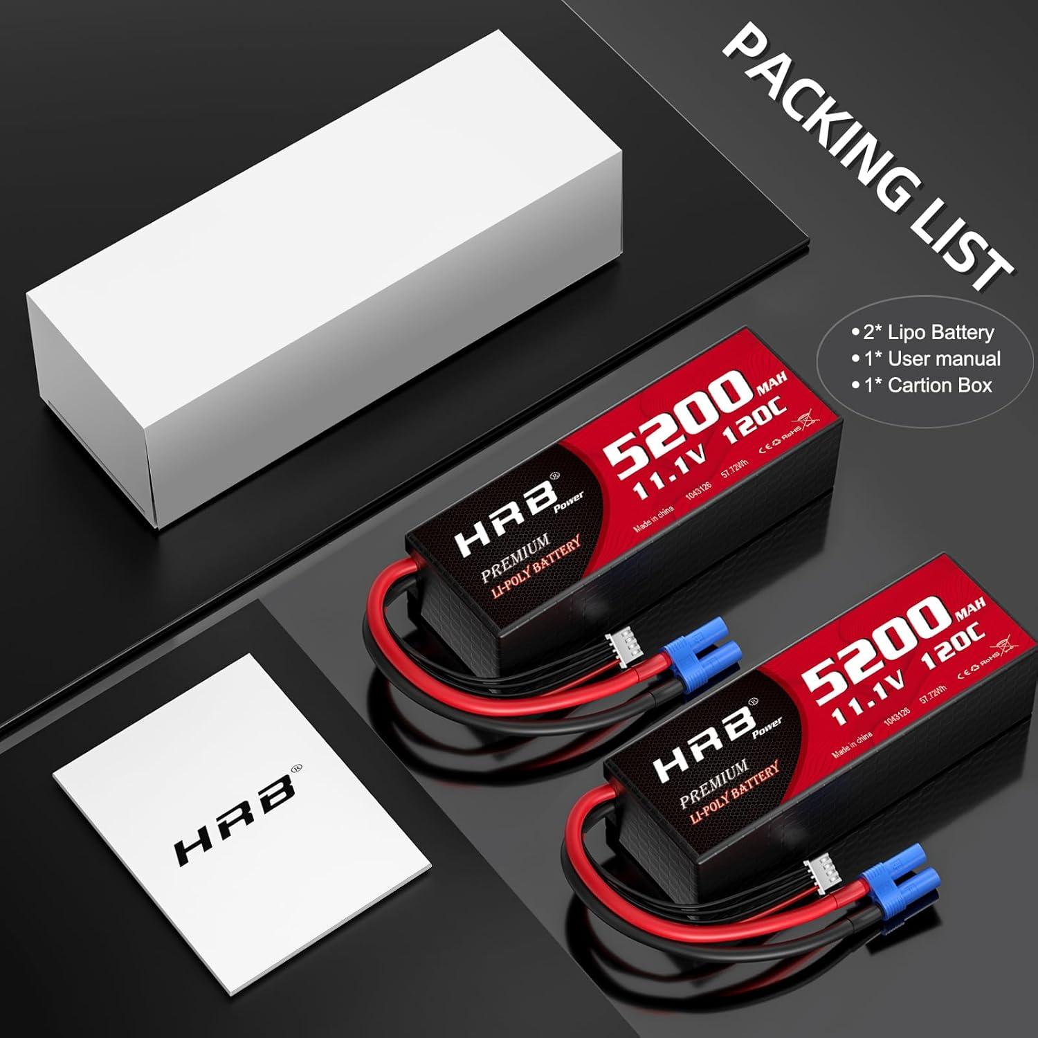 Batería Lipo HRB 2 Packs 5200mAh 11.1V EC5 Dura RC