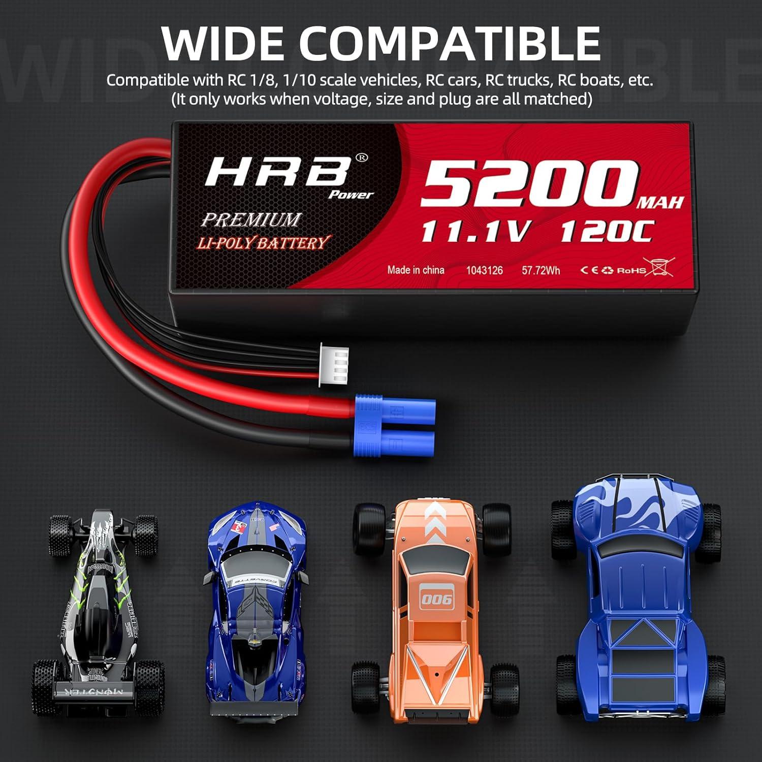 Batería Lipo HRB 2 Packs 5200mAh 11.1V EC5 Dura RC